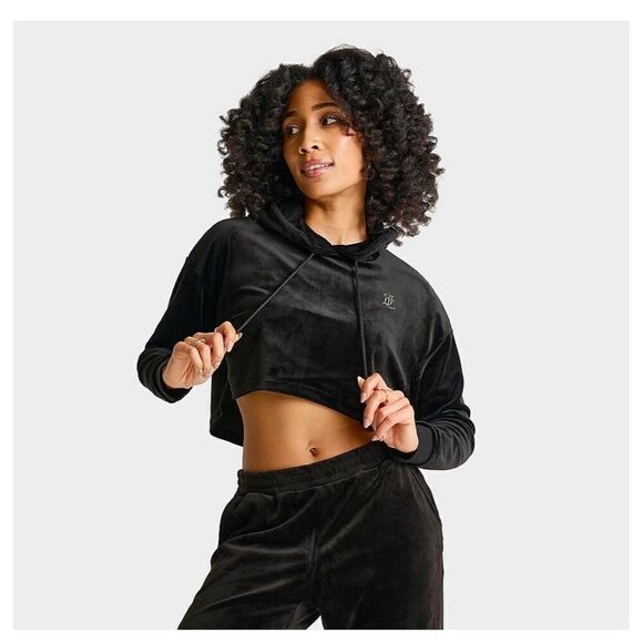Juicy couture velour crop hoodie & jogger set jc logo embossed sz xL nwt - Picture 4 of 15